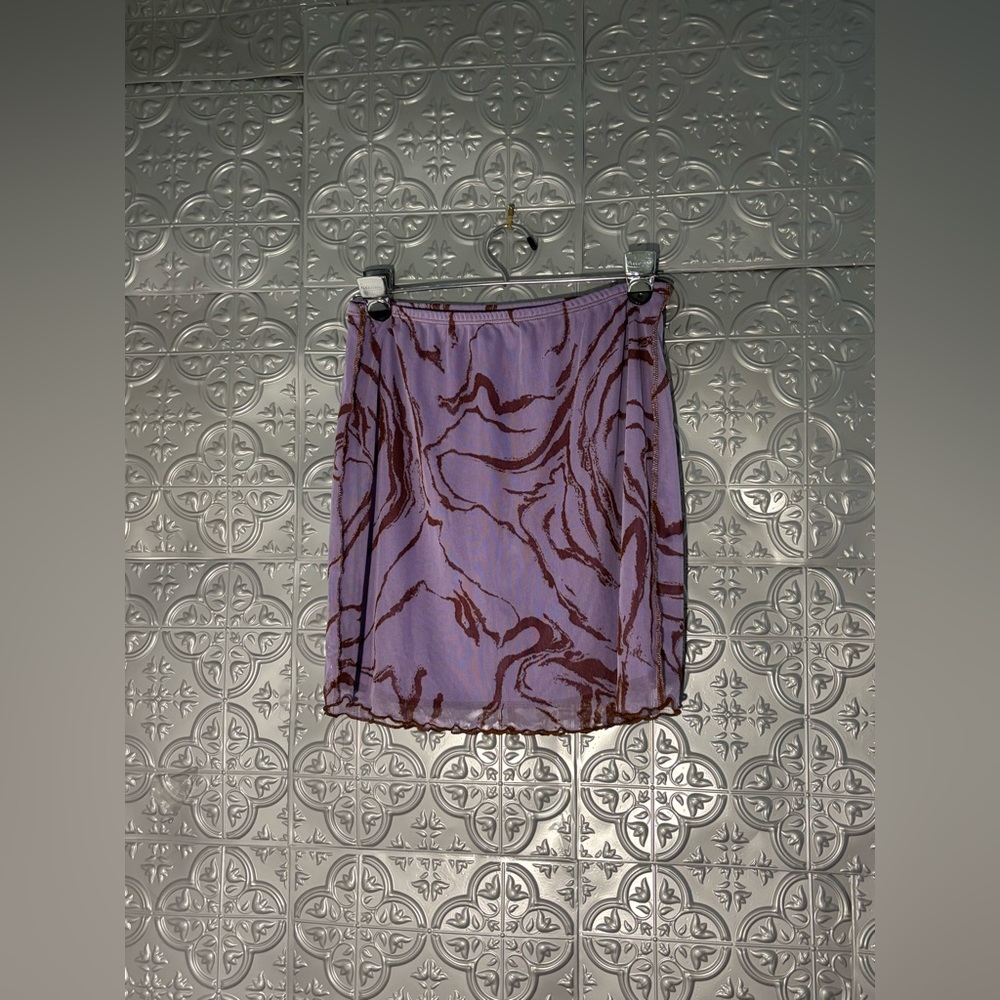 Persaya Modern Purple Marble Design 90s Elastic Waist Mini Skirt Size Small